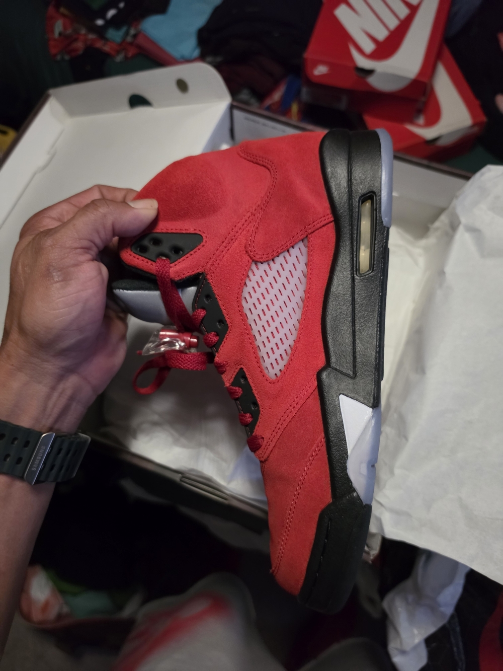 Jordan Red and Black Suede High-Top Sneakers